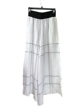 Igor Dobranic White Black Linen Windowpane Wide Leg Cropped Pants S